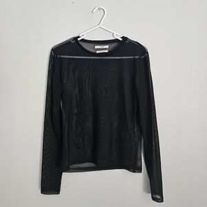 Pull & Bear Black Mesh Long Sleeve Crop Top
